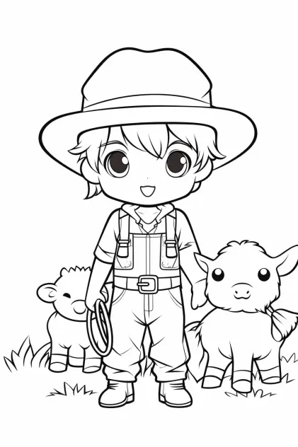 Coloriage Kawaii garçon Fermier